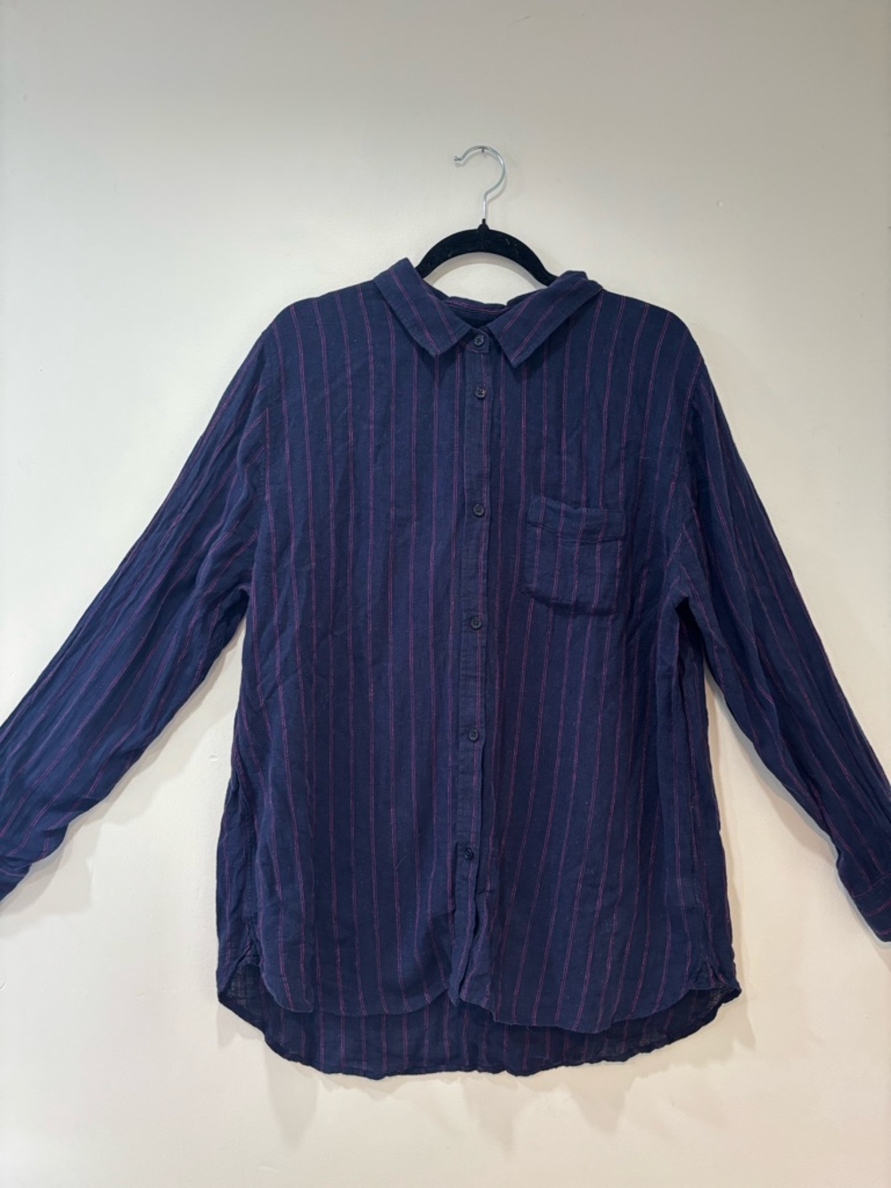 Navy Blue Stripe Button-Up Shirt